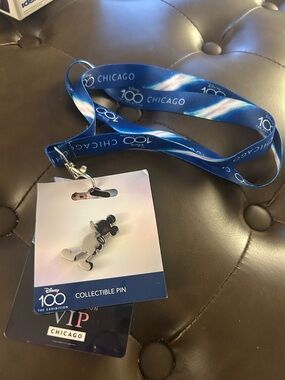 Disney Blue Chicago 100 Lanyard with Silver Mickey Pin